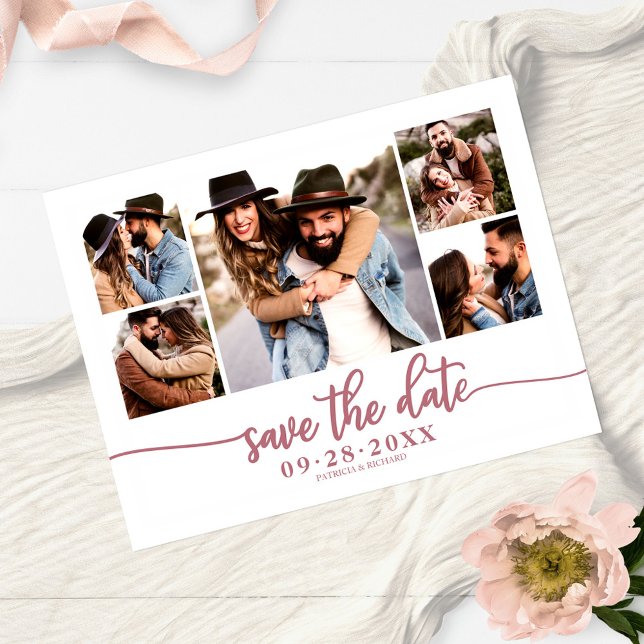 Simple Modern Photo Collage Wedding Save The Date Postcard (Creator Uploaded)
