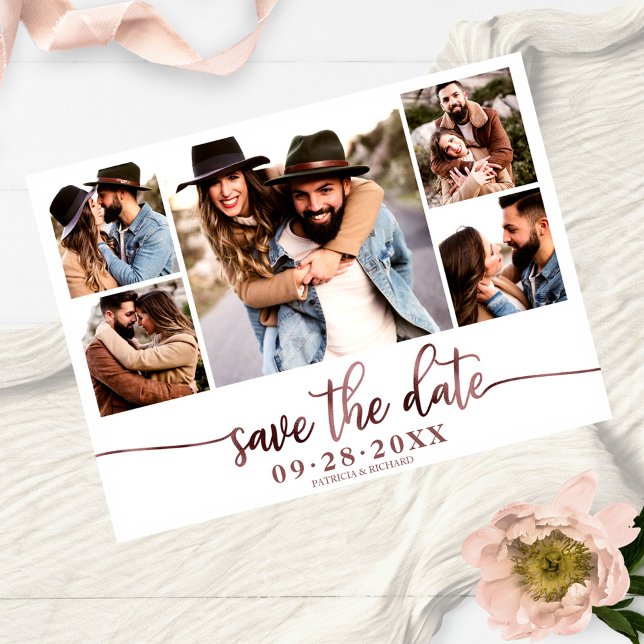 Simple Modern Photo Collage Wedding Save The Date Postcard (Creator Uploaded)