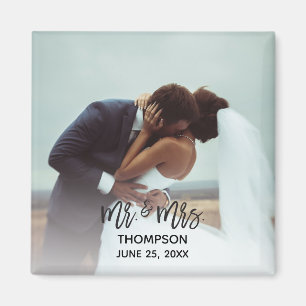 Simple Modern Photo Custom Wedding Newlywed Magnet