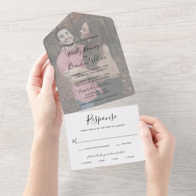 Simple Modern Photo Elegant Wedding All In One Invitation (Tearaway)