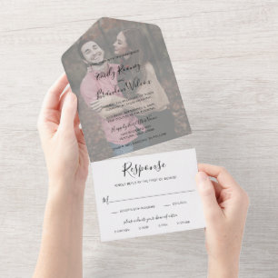 Simple Modern Photo Elegant Wedding All In One Invitation