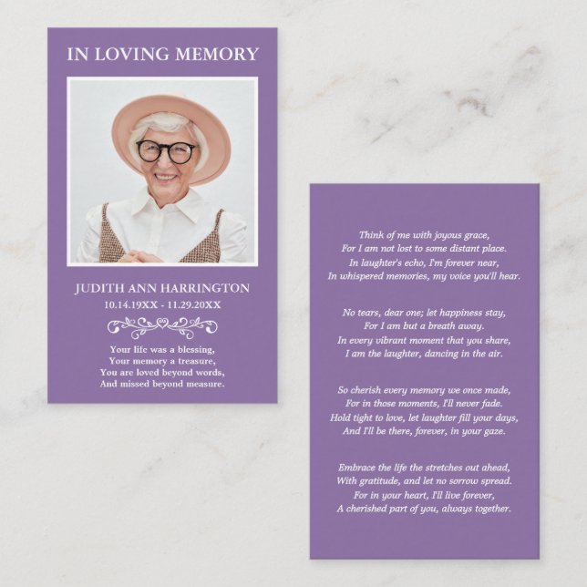 Simple Modern Photo Funeral Card (Front/Back)