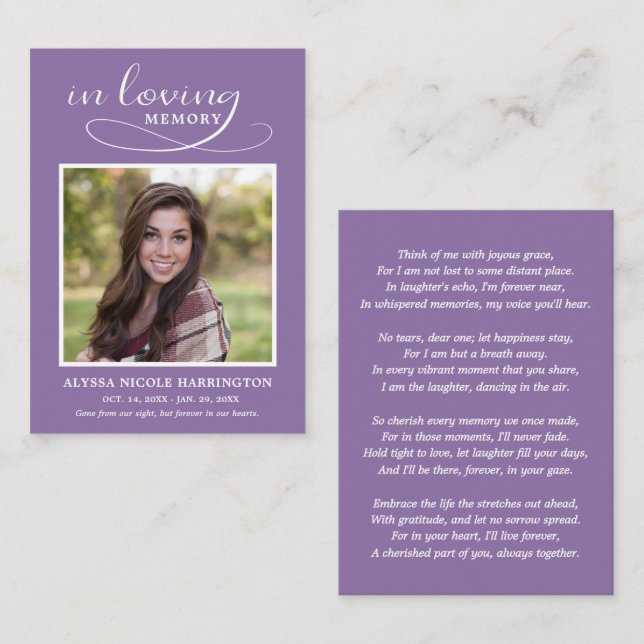 Simple Modern Photo Funeral Card (Front/Back)