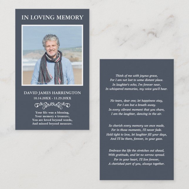 Simple Modern Photo Funeral Card (Front/Back)