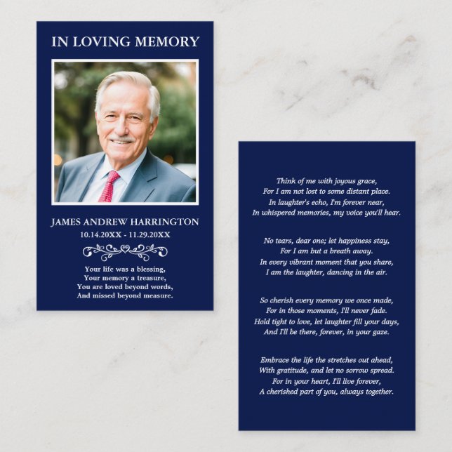 Simple Modern Photo Funeral Card (Front/Back)