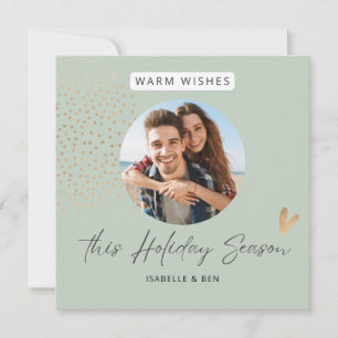 Simple Modern Photo Gold Heart Holiday Card