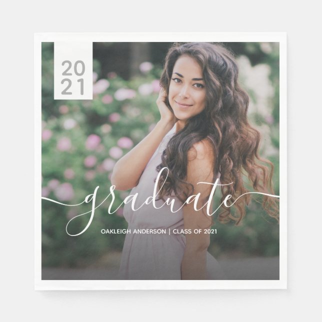 Simple Modern Photo Graduation Announcement Napkin (Front)