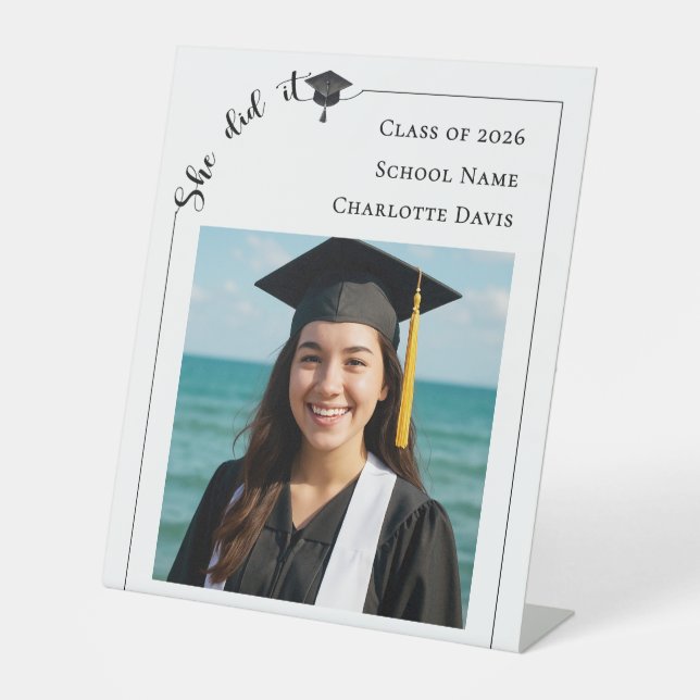 Simple modern photo Graduation Party welcome Pedestal Sign (Front)
