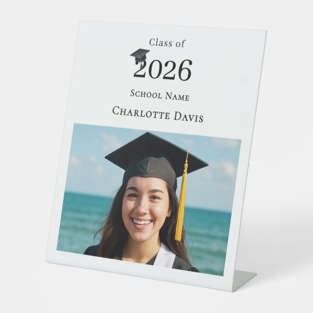 Simple modern photo Graduation party welcome Pedestal Sign (Front)