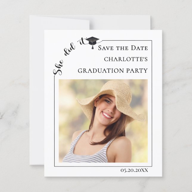 Simple modern photo Graduation Save the Date card (Front)
