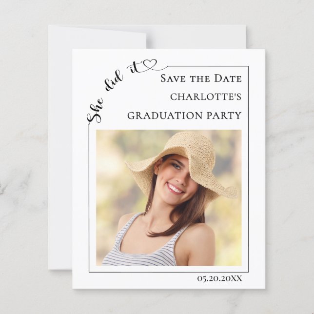 Simple modern photo Graduation Save the Date card (Front)