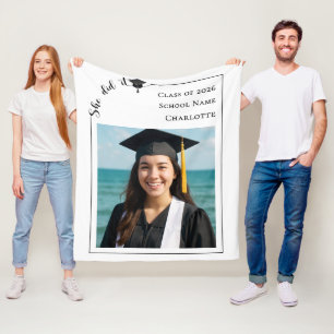 Simple modern photo Graduation she did it Fleece Blanket