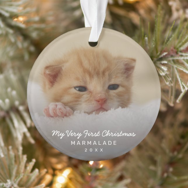 Simple Modern Photo Kitten Cat First Christmas Ornament (Tree)