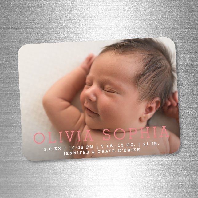 Simple Modern Photo Magnet | Birth Announcement (Creator Uploaded)