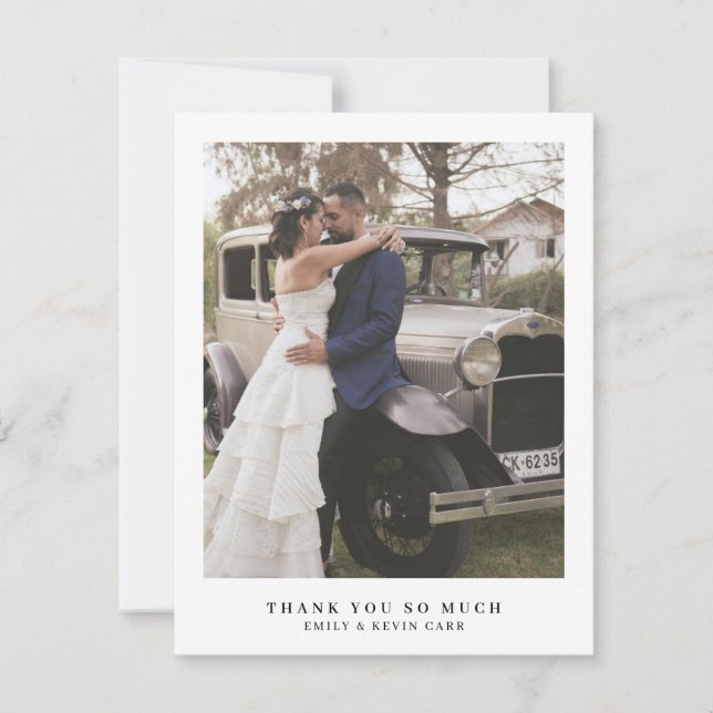 Simple Modern Photo Minimalist Wedding Thank You Card (Front)