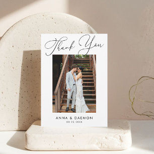 Simple Modern Photo Note Minimalist Script Wedding Thank You Card