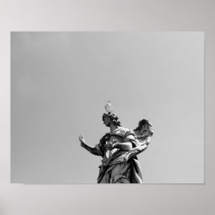 Simple, modern photo of seagull on top of statue poster