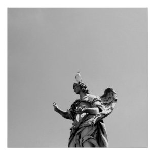 Simple, modern photo of seagull on top of statue poster