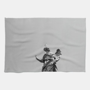 Simple, modern photo of seagull on top of statue tea towel