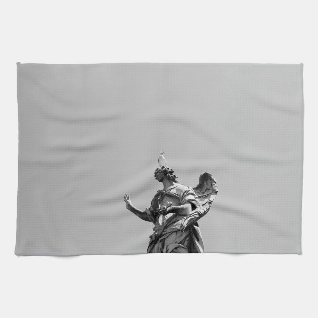 Simple, modern photo of seagull on top of statue tea towel (Horizontal)
