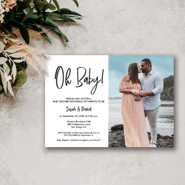 Simple Modern Photo Oh Baby Couple Shower Invitation (Oh Baby couple photo baby shower invitation.)