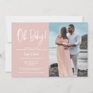 Simple Modern Photo Oh Baby Girl Pink Shower Invitation