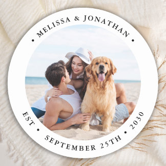 Simple Modern Photo Personalised Wedding Favours Classic Round Sticker
