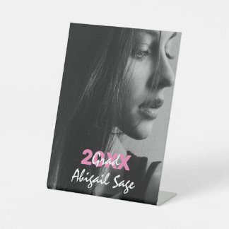 Simple Modern Photo Pink and White Graduation Pedestal Sign