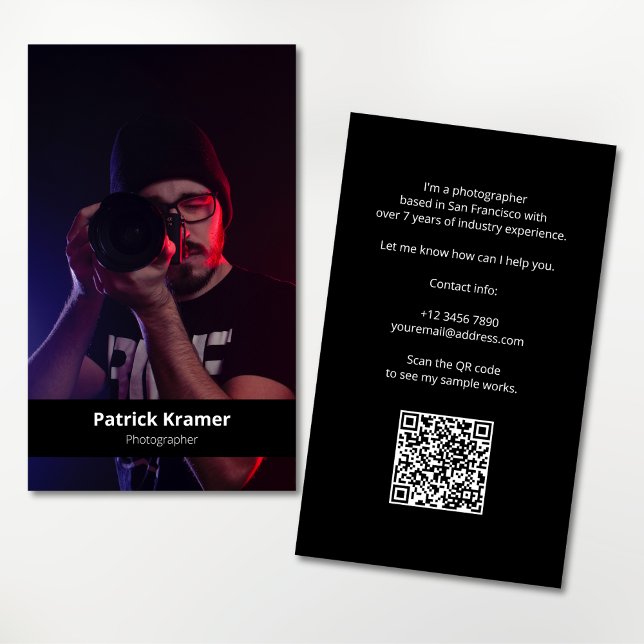 Simple Modern Photo QR Code Professional Business Card (Photographer with QR code portfolio business card)