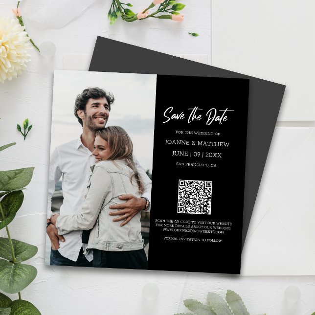 Simple Modern Photo QR Code Save The Date Magnet (Magnetic invites stick to any metal, ensuring guests remember your special day with ease.)