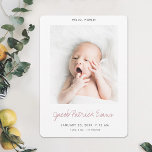 Simple Modern Photo Rose Gold Baby Girl Birth Announcement<br><div class="desc">This simply charming photo birth announcement flat card features a contemporary design that lets you easily customise it to suit your style. We've picked rounded corners that we've chosen as the default setting, but you can easily change the look to sharp corners, as that look also works wonderfully with this...</div>