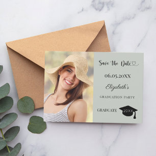Simple modern photo sage green Graduation Save The Date