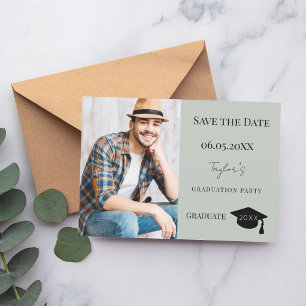 Simple modern photo sage green guy Graduation Save The Date