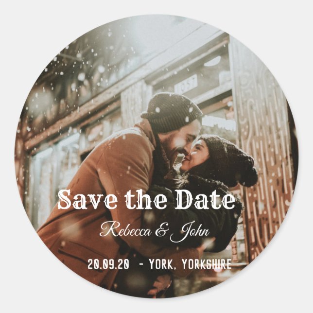 Simple Modern Photo Save the Date Classic Sticker (Front)