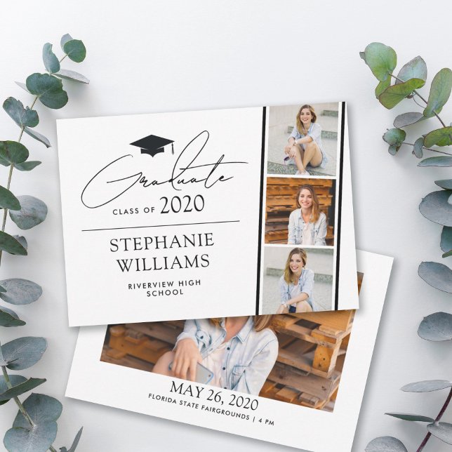 Simple Modern Photo Strip White Graduation Announcement (Creator Uploaded)