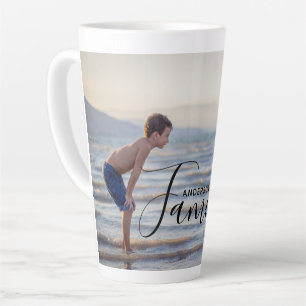 Simple Modern Photo Template Custom Family Name Latte Mug