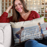 Simple Modern Photo Template Custom Family Name Lumbar Cushion<br><div class="desc">Simple Modern Photo Template Custom Family Name Throw Pillows Cushions features your favourite photo with your personalised family name. Makes a fantastic gift for Christmas,  birthday,  anniversary,  Mother's Day,  Father's Day,  Grandparents Day and more. Personalise by editing the text in the text box provided. Designed by ©Evco Studio www.zazzle.com/store/evcostudio</div>