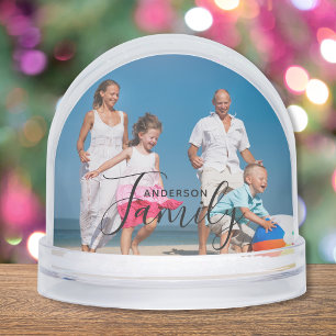 Simple Modern Photo Template Custom Family Name Snowglobe