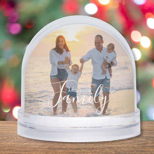 Simple Modern Photo Template Custom Family Name Snowglobe (Creator Uploaded)