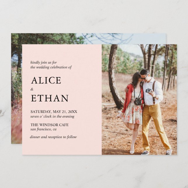 Simple Modern Photo Wedding Blush Pink Invitation (Front/Back)