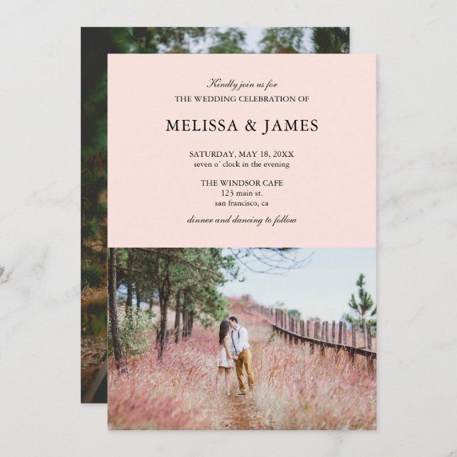 Simple Modern Photo Wedding Blush Pink Invitation (Front/Back)
