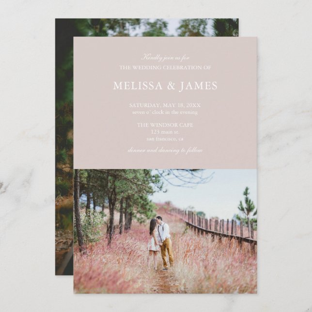 Simple Modern Photo Wedding Champagne Invitation (Front/Back)
