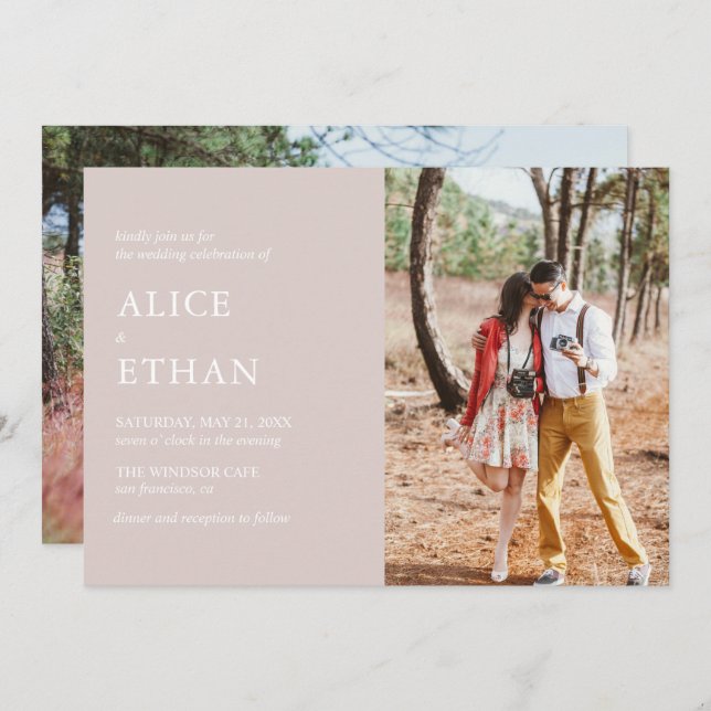 Simple Modern Photo Wedding Champagne Invitation (Front/Back)