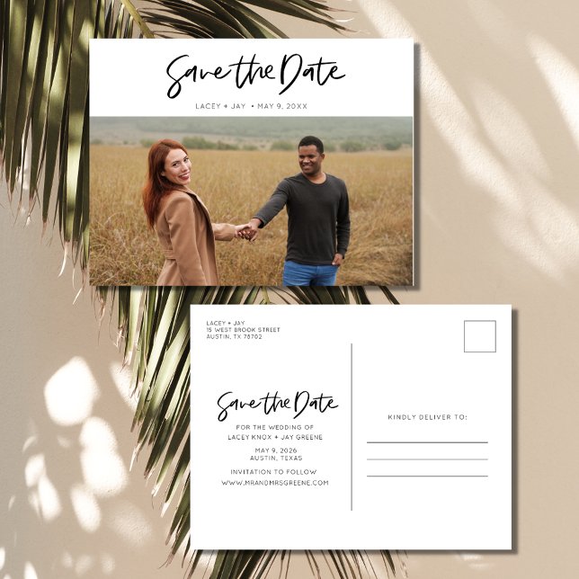 Simple Modern Photo Wedding Save the Date Announcement Postcard (Simple Modern Photo Wedding Save the Date)