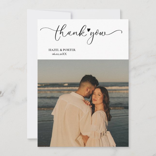 Simple Modern Photo Wedding Thank  You Card (Front)