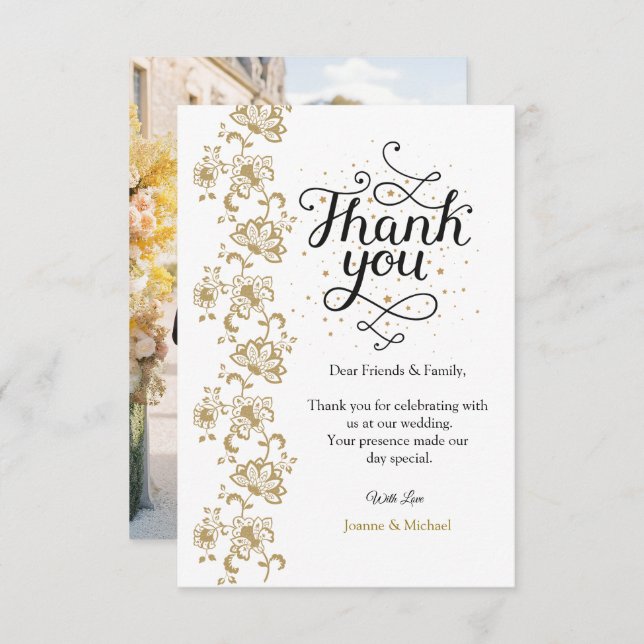 Simple Modern Photo Wedding Thank You Card W Note (Front/Back)