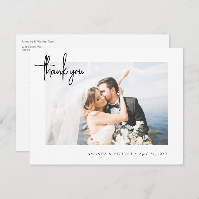 Simple Modern Photo Wedding Thank You Postcard (Front/Back)