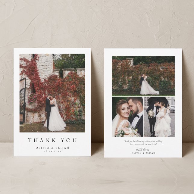 Simple Modern Photo Wedding W Note 4 Photo Thank You Card (Creator Uploaded)