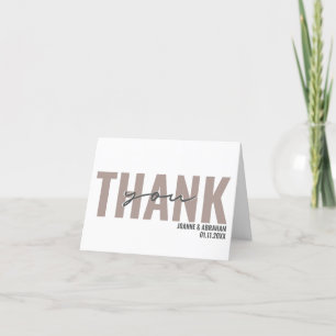 Simple Modern Photo Wedding White &  Brown Thank You Card
