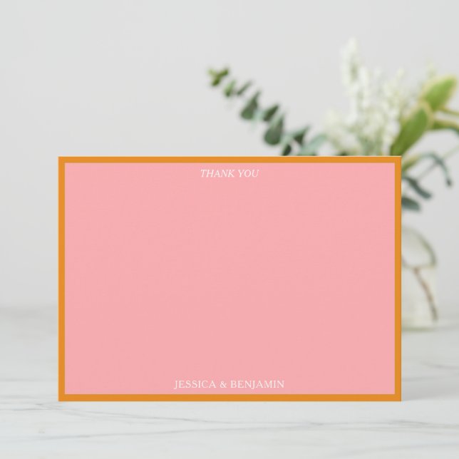 Simple Modern Pink and Orange Bridal Shower Thank You Card (Standing Front)